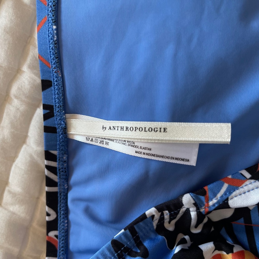Anthropologie Lysa Seamed Bikini Bottoms Blue Orange Size Medium High Waist Chic - Picture 16 of 16